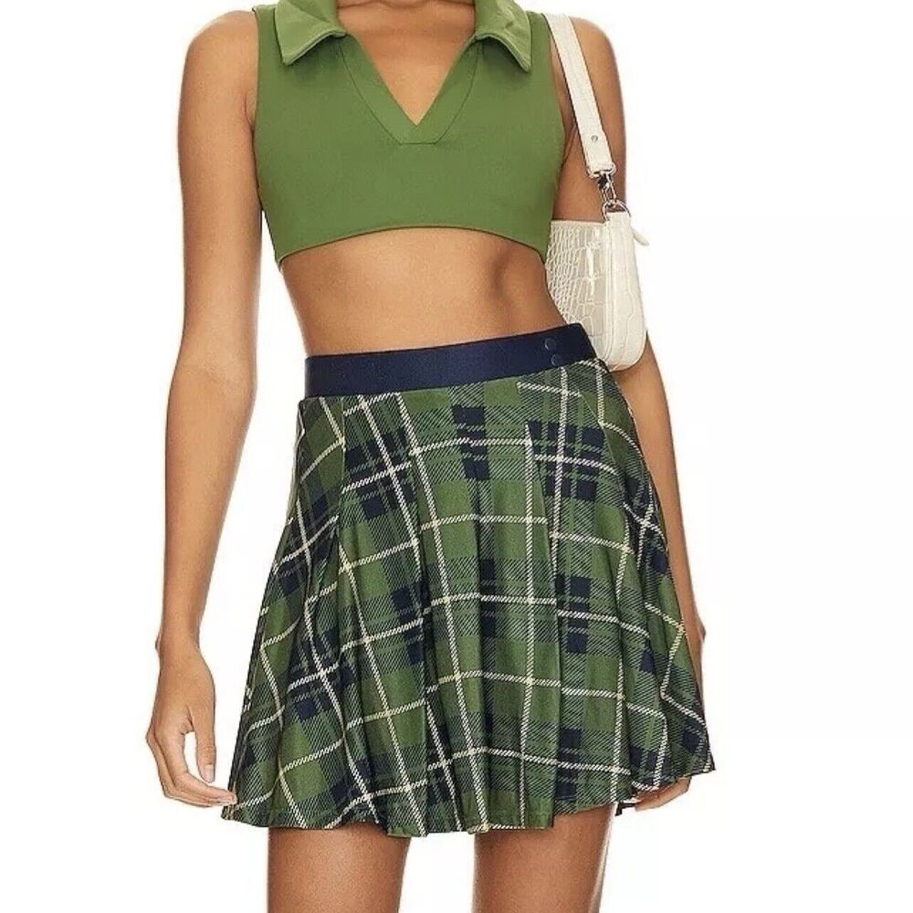 NWT Weworewhat X Revolve Tennis Skort in Court Green Multi Plaid Size XL